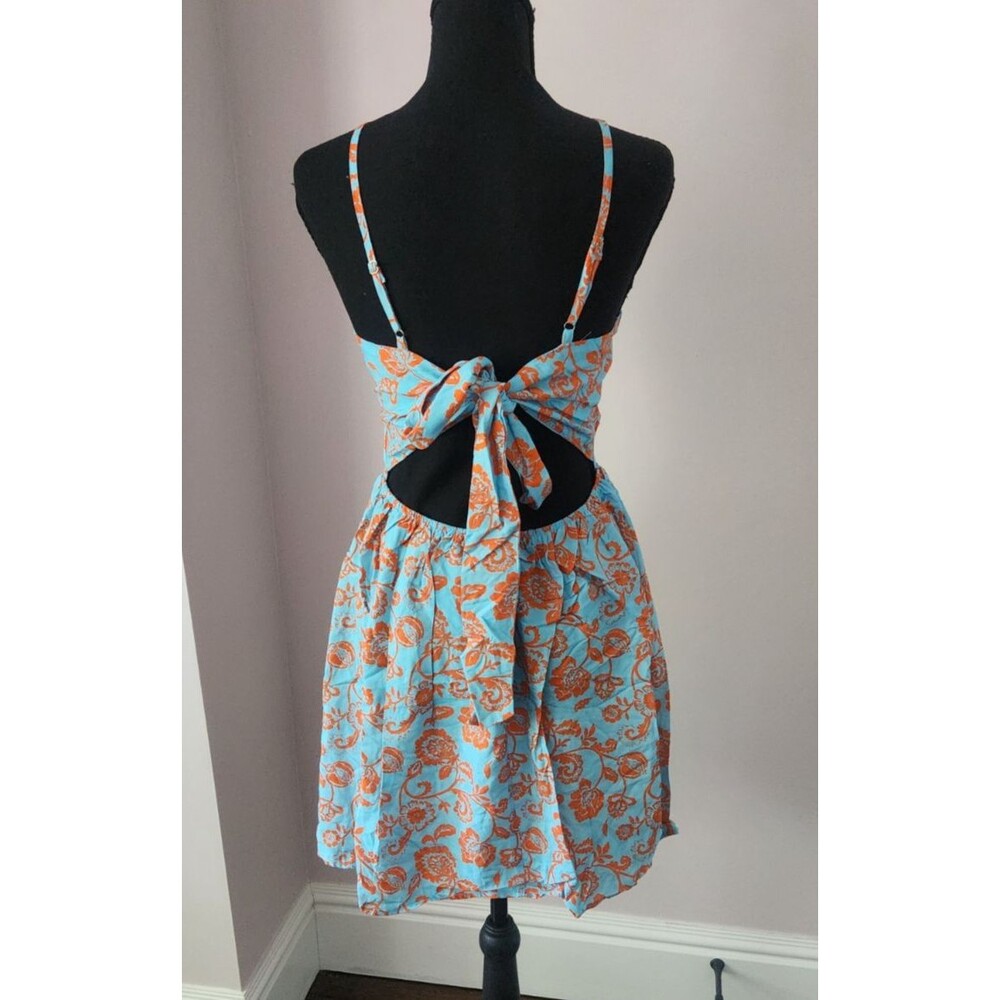 NWT CUPSHE Cutout Mini Dress Blue Orange Floral Summer Sundress Boho - Medium - Picture 4 of 8